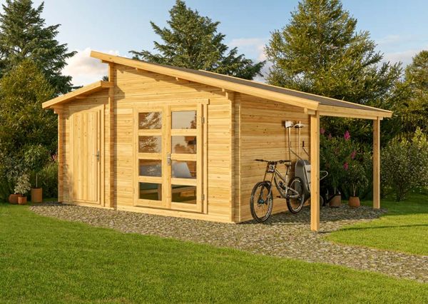 Alpholz Gartenhaus Aktiva Varianta Gartenhaus aus Holz in Pinie Holzhaus mit 40 mm Wandstärke inklusive Schleppdach Blockbohlenhaus mit Montagematerial