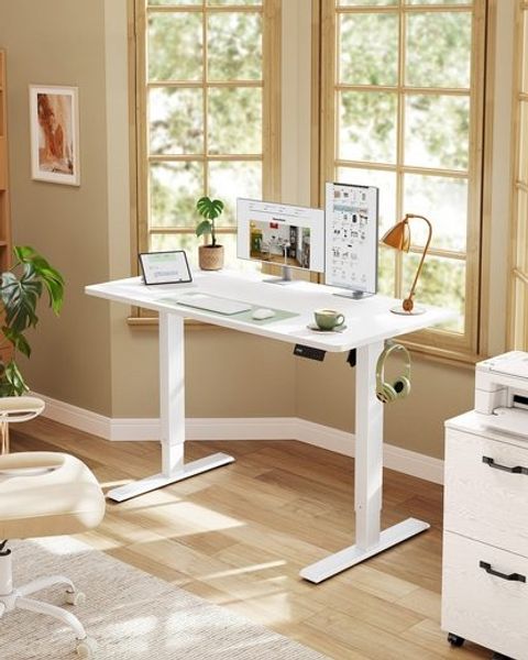 VASAGLE Elektrisch verstellbarer Stehtisch, Memory-Funktion mit 4 Höhen, Schreibtisch für Home Office, 120 x 60 cm, weiß