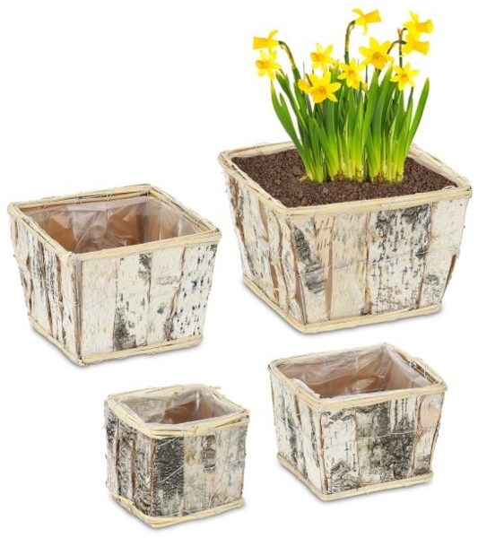 Eckiger Blumentopf Birke im 4er Set 10042595