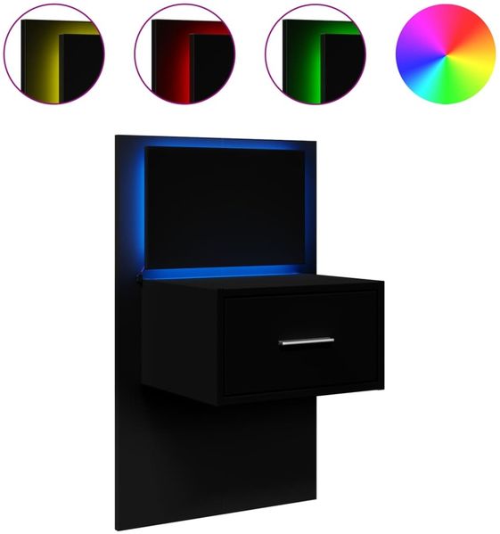 Wand-Nachttisch, Beistelltisch, modern mit LED-Leuchten Schwarz