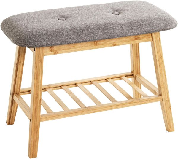 Sitzbank Garderobenbank EDER1 für 3 Paar Schuhe Bambus gepolstert 60 x 30 x 44 cm