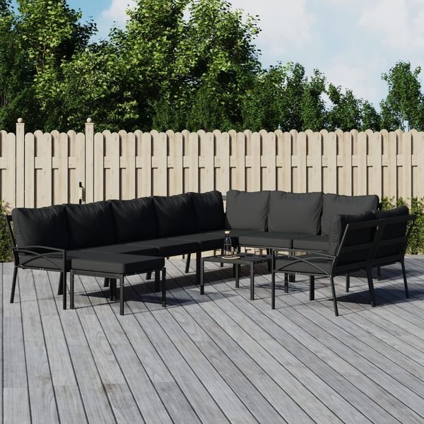 vidaXL 11-tlg. Garten-Lounge-Set mit Grauen Kissen Stahl 3187946