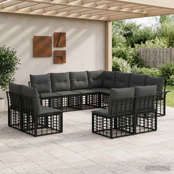 vidaXL Outdoor-Sofagarnitur 11 pcs Schwarz und Dunkelgrau Polyester 3437711