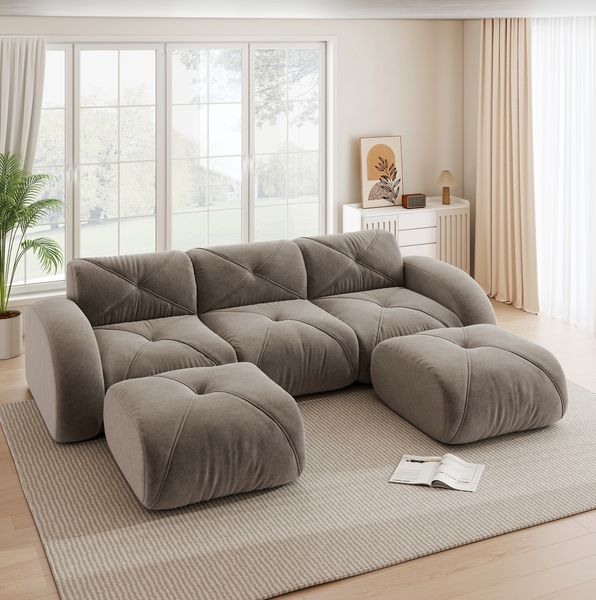 Modulsofa 3-Sitzer 76cm×281cm×171cm aus Chenille – rahmenloses Sofa in Taupe mit flexiblem Aufbau