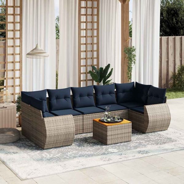 vidaXL 8-teiliges Gartensofa-Set mit Kissen, grau, Polyrattan 3224920