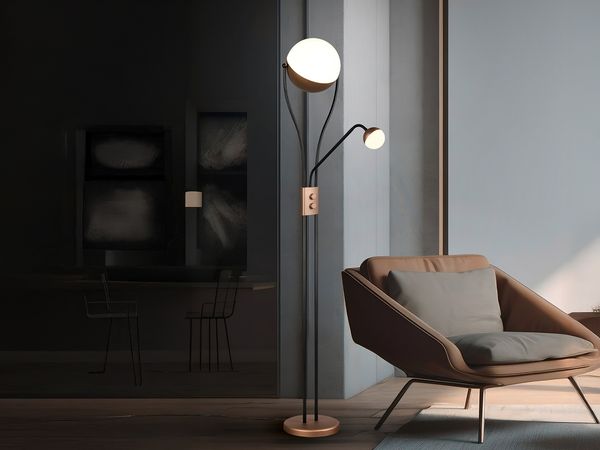 LED Deckenfluter CHRIS mit flexibler Leselampe, Schwarz Coffee, Höhe 180cm