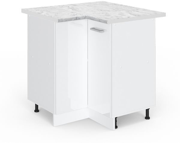 Eckunterschrank R-Line Weiß Hochglanz 75.6 cm , AP Marmor Vicco