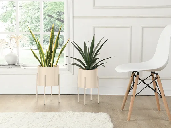 Vente-unique - EDMEE Floral decor Metall Beige - B 25 cm23 cm x H 35,5 cm39 cm x L 23 cm25 cm