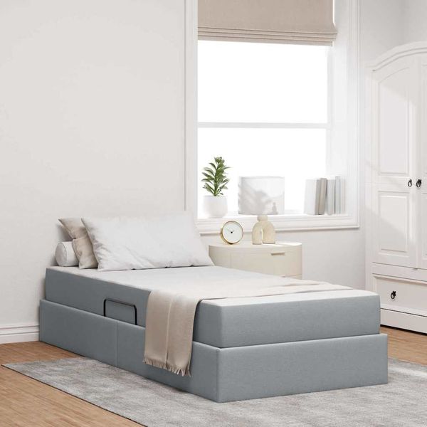 vidaXL Aufbewahrungsbett mit Matratze Hellgrau 90 x 200 cm Polyester 3399634