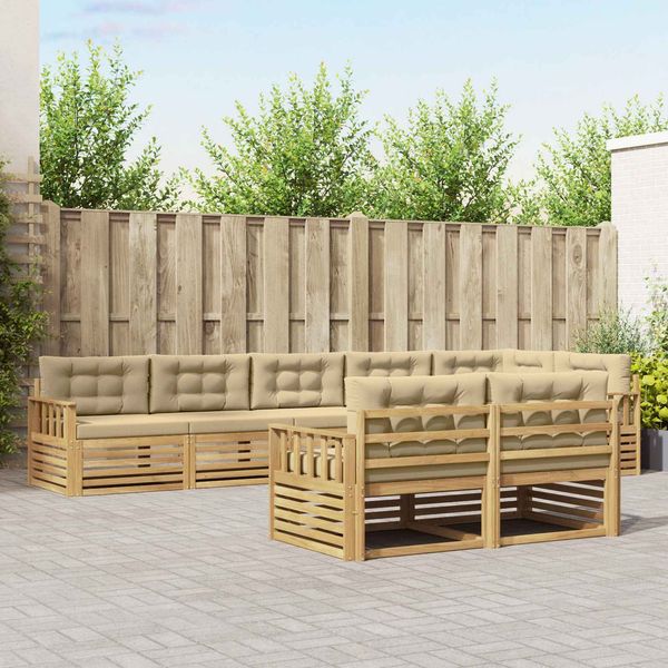 vidaXL Outdoor-Sofagarnitur mit Kissen 8 pcs Weiß und Beige Polyester 3390678