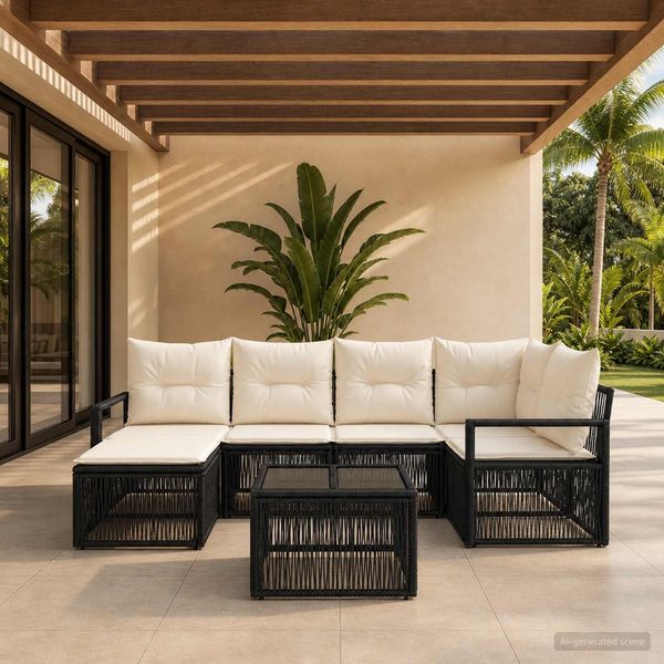 vidaXL Gartensofa-set 7 pcs Schwarz Poly-Rattan 3435781