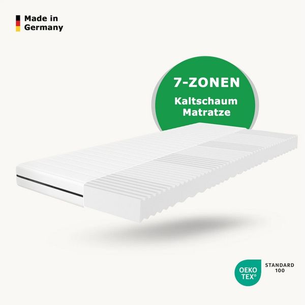Kaltschaummatratze 7 Zonen Matratze 90x200 cm, 140x200 cm, Wendematratze, Schlaftroll, 18 cm hoch, 18 cm hoch, ergonomisch zwei unterschiedlich feste Liegeseiten (H2/H3)