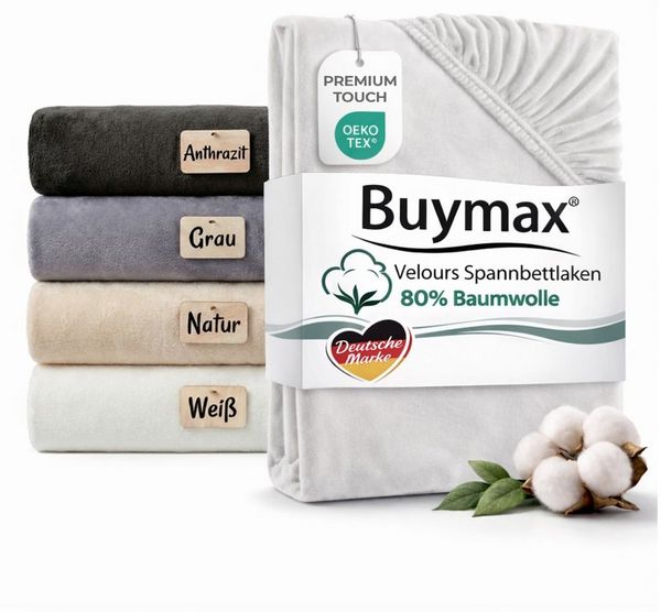 Buymax Spannbettlaken Premium Velours aus 80% Baumwolle, Velours, Gummizug: Rundumgummi, (1 Stück), Pflegeleicht und Atmungsaktiv in Verschiedenen Farben und Größen