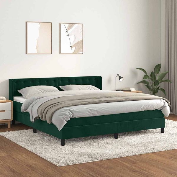vidaXL Boxspringbett mit Matratze Dunkelgrün 180x200 cm Samt 3131216