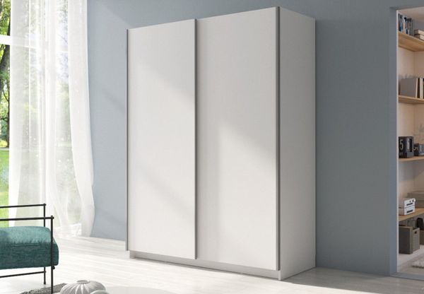 Home Collective Schwebetürenschrank Kleiderschrank Schlafzimmerschrank Schrank Garderobe, 150 oder 180 cm 4 Böden & Kleiderstange für viel Stauraum Weiß 180 cm Breite