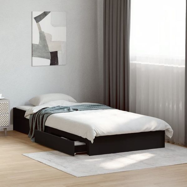 vidaXL Bettgestell mit Schubladen Schwarz 75x190 cm Holzwerkstoff 3280714