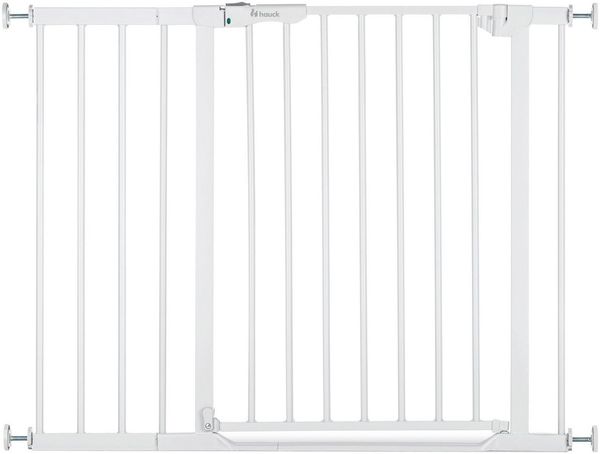 hauck Treppenschutzgitter Türschutzgitter Clear Step Autoclose 2 Set inkl. 21 cm Verlängerung für Breiten 96-101 cm, Ultra Flache Schwelle, Automatischer Schließmechanismus, ohne Bohren (White)