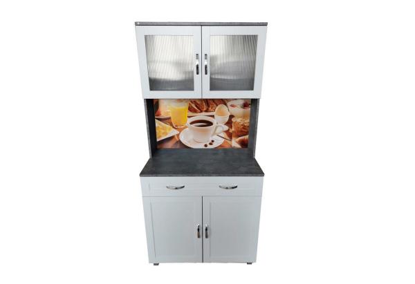 HTI-Living Hochschrank Küchenbuffet mit Glasteil Weiß/Beton Blanca Bistro (Stück, 1-St, 1 Schrank) Küchenschrank Hochschrank Bild 3