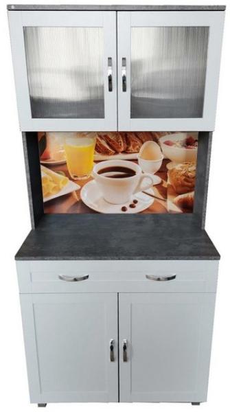 HTI-Living Hochschrank Küchenbuffet mit Glasteil Weiß/Beton Blanca Bistro (Stück, 1-St, 1 Schrank) Küchenschrank Hochschrank Bild 2