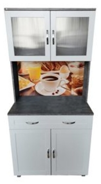 HTI-Living Hochschrank Küchenbuffet mit Glasteil Weiß/Beton Blanca Bistro (Stück, 1-St, 1 Schrank) Küchenschrank Hochschrank Bild 4