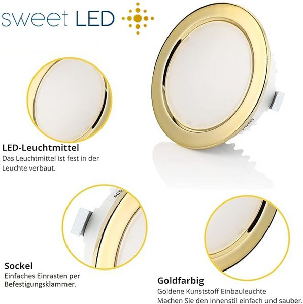 Sweet LED LED Einbaustrahler 4er Set 3,5 W Möbelleuchten IP44 Gold 12V, LED fest integriert, 6500K - kaltweiß, Deckenspots, Deckenstrahler, Möbeleinbaustrahler