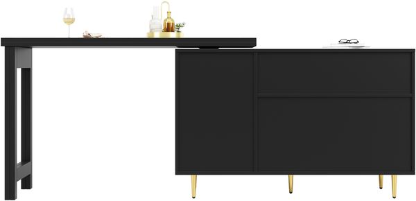 MODFU Bartisch 360°-Rotationsdesign (Stehtisch Bistrotisch, Ausziehbarer Esstisch, 2 Rattantür, 2 Schubladen und offenes Lagerregal), mit erweiterbarem Stehtisch Bild 9