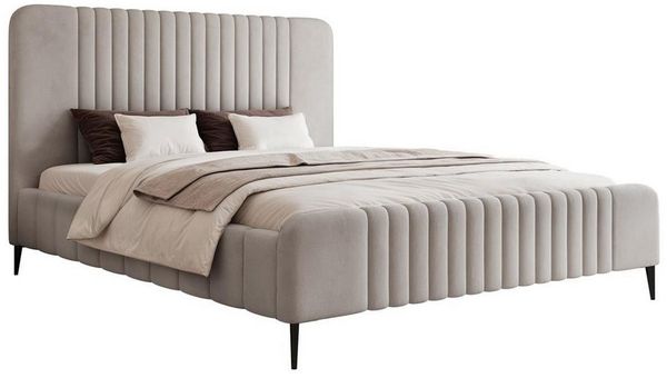 Compleo Polsterbett Design Bett mit hohen Kopfteil und Füßen, Glamour Bett