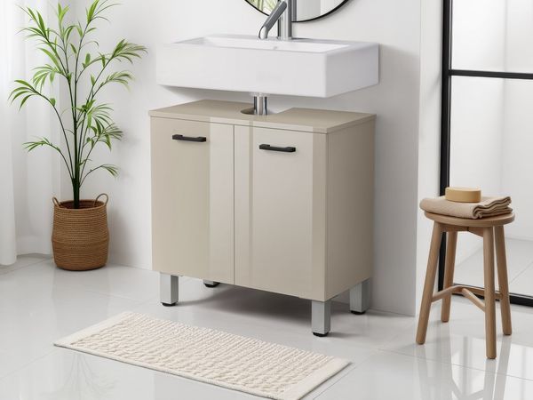 welltime Waschbeckenunterschrank Florenz,Breite 60cm, 2 Tür, 2 Fächer, mit Siphonausschnitt, MDF-Front in verschiedenen Farben erhältlich, Badmöbel, Badschrank, Kommode, Bad