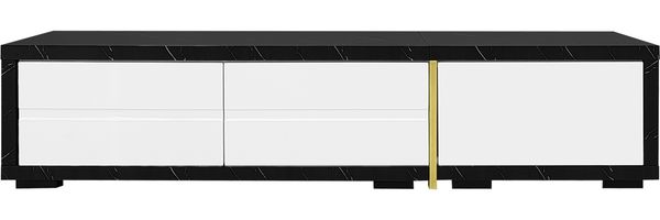TV-Schrank erweiterbar 140–260 x 40 x 30 cm, MDF/Spanplatte, Weiß Hochglanz & schwarze Marmoroptik Bild 8