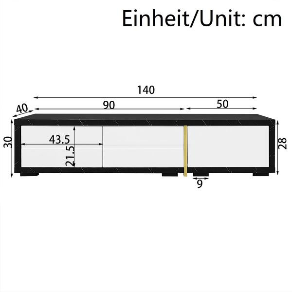 TV-Schrank erweiterbar 140–260 x 40 x 30 cm, MDF/Spanplatte, Weiß Hochglanz & schwarze Marmoroptik Bild 6