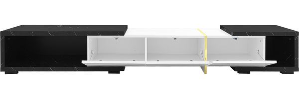 TV-Schrank erweiterbar 140–260 x 40 x 30 cm, MDF/Spanplatte, Weiß Hochglanz & schwarze Marmoroptik Bild 4
