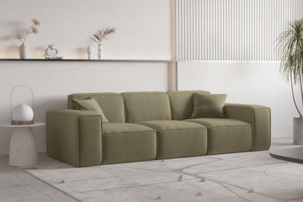 Sofa Designersofa CELES PREMIUM 3-Sitzer in Stoff Opera Velvet Olivgrün