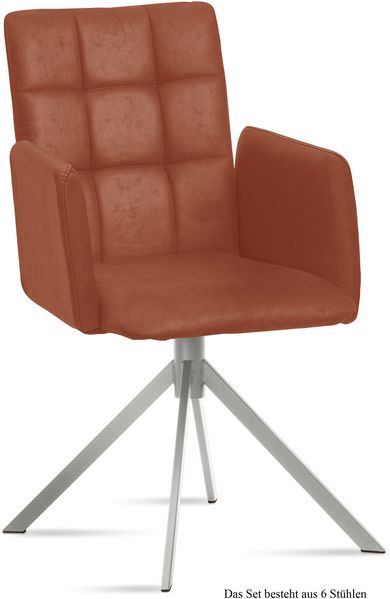 Armlehnstuhl (6er-Set) Dorita 52x91x60 Edelstahl/Cognac