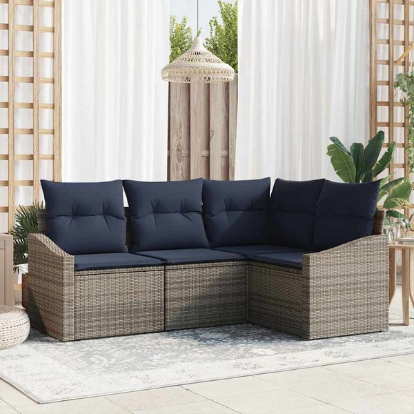 vidaXL Gartensofa-set mit Kissen 4 pcs Grau und Marineblau Poly-Rattan 3355374