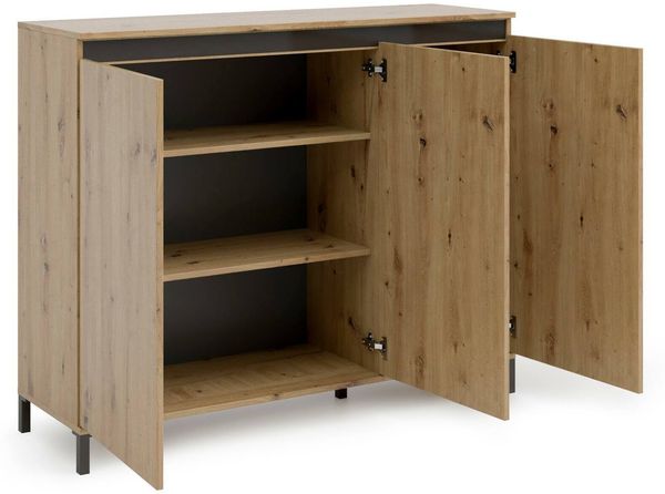 Dmora Kommode Averara, Wohnzimmerbuffet, Wohnzimmer-Sideboard, Moderne Küchen-Speisekammer, Made in Italy, 138x110h40 cm, Glänzendes Weiß und Anthrazit