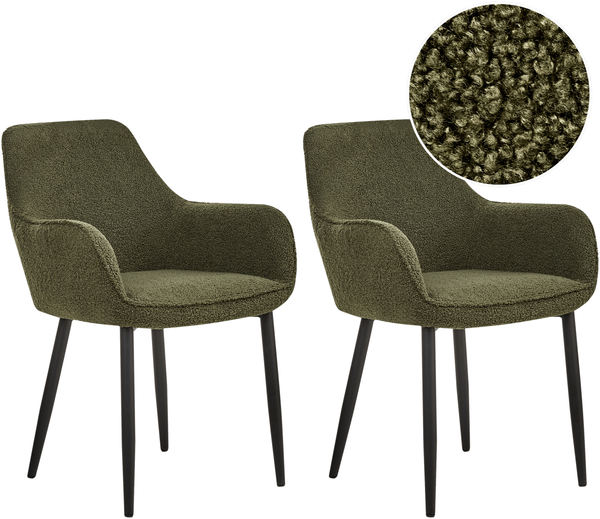 Esszimmerstuhl 2er Set ALDEN Bouclé Dunkelgrün