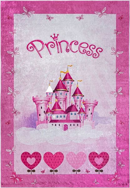 Mazovia Kinderteppich Kinderteppich Kinderzimmerteppich Prinzessin Schloss, 120x170 cm, Kurflor, Waschbar in Waschmaschine, Höhe 5 mm, Rutschfest