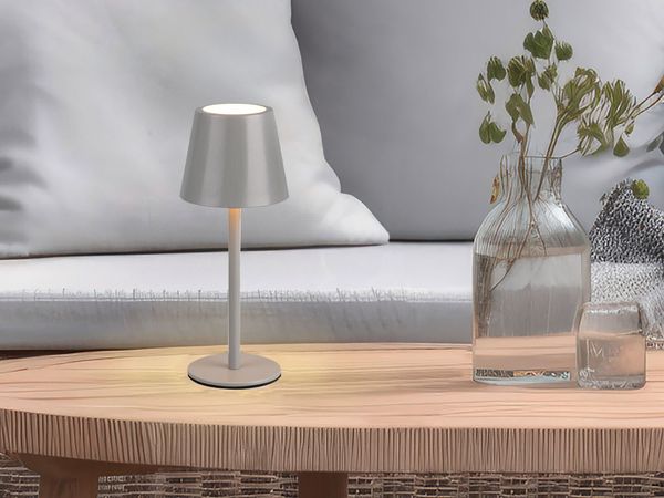 Akku LED Tischleuchte DIAZ kabellos für Innen & Außen, Grau - 21cm klein