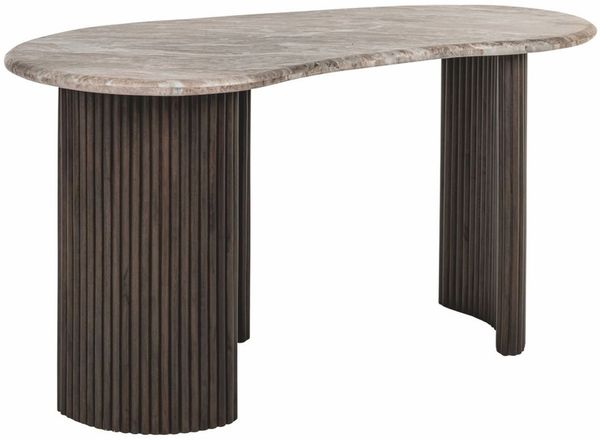 Casa Padrino Luxus Schreibtisch mit Marmorplatte Beige / Dunkelbraun 150 cm - Büro Möbel