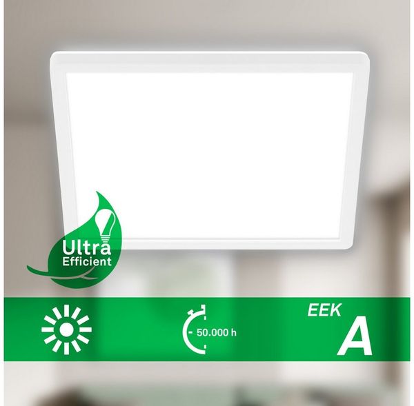 BRILONER - LED Deckenleuchte Effizienzklasse A, ca. 50.000h Licht, 11W bei 2400lm, LED Panel flach, helle energiesparende Deckenlampe Wohnzimmer, Küchenlampe, Wohnzimmerlampe 29 x 29 x 3 cm, Weiß