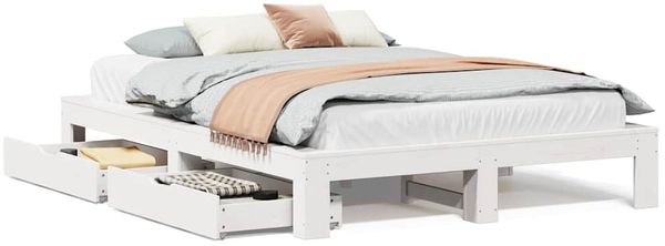 Doppelbett, Betten für Erwachsene, Massivholzbett ohne Matratze Weiß 160x200 Kiefernholz de4794