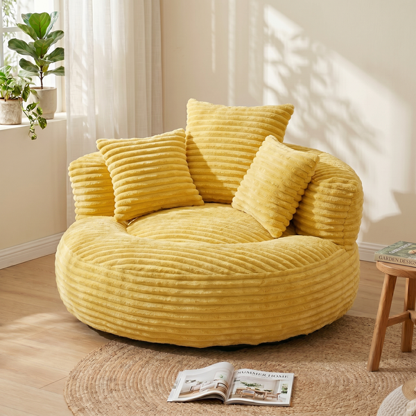 LVHOM XXL Sitzsack Cord mit 3 Kissen, Lazy Sofa Kuschelig & Atmungsaktiv, Memory Foam Split, 108x108x52cm