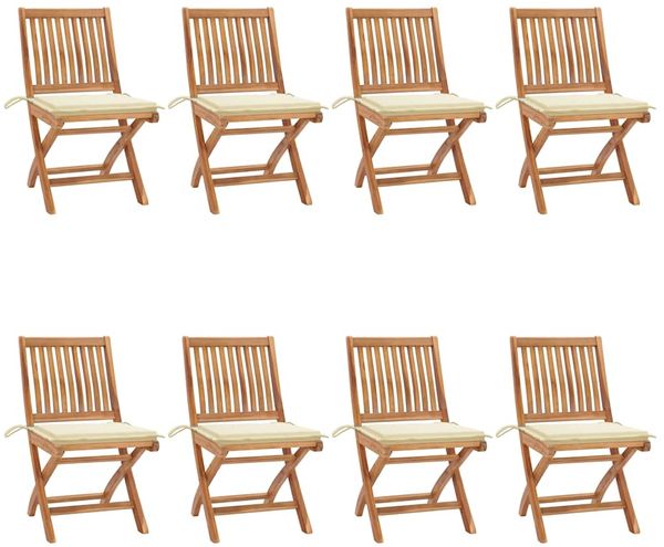 vidaXL Klappbare Gartenstühle mit Kissen 8 Stk. Massivholz Teak 3072863