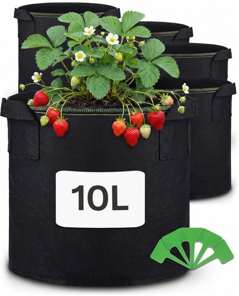 Praknu Pflanzkübel Pflanzsack 10L - 5STK aus Vliesstoff mit Schilder zum Beschriften (5er Set, 5 St)