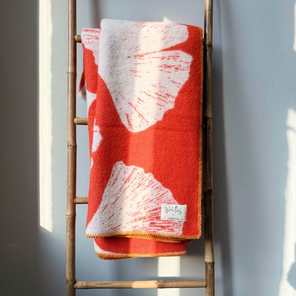 WoolOnly Wendedecke Wolldecke Plaid aus Norwegischer Wolle 130x200 cm (Ginkgo Vintage Orange )