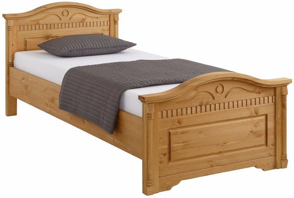Home affaire Massivholzbett Graz, hohe Belastbarkeit, klassischer Landhausstil, FSC® zertifiziert (Breite/Belastbarkeit 180cm/220 KG, 90cm/=120KG), mit dekorativen Fräsungen, inklusive Lattenrost