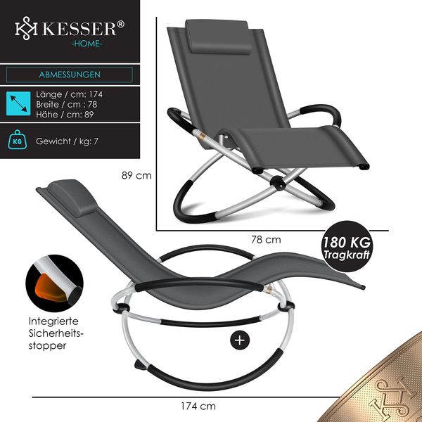 KESSER® Relaxliege Liegestuhl | Gartenliege | Gartenstuhl | Klappstuhl faltbar | Schwungliege | Schaukelsessel | ergonomische Relaxsessel | wetterfest | 180 kg Belastung | 174 x 78 x 89 cm Anthrazit Bild 7