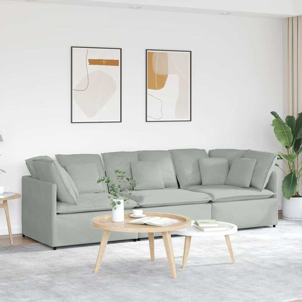 vidaXL Modulares Sofa mit Kissen Samt Hellgrau 3321279