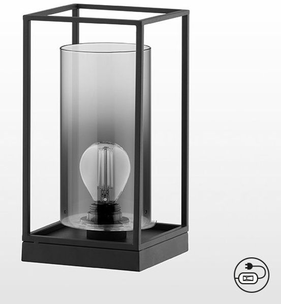 Fischer & Honsel 50622 Tischleuchte Samu sandschwarz Glas rauchfarben zu klar