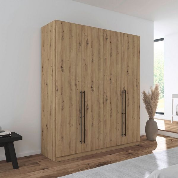 rauch Kleiderschrank Drehtürenschrank Schrank Garderobe Wäscheschrank Schlafzimmer AVOLA (3 verschiedene Ausstattungen BASIC/CLASSIC/PREMIUM (inkl. SOFT-CLOSE) mit hochwertigen Stangengriffen in Schwarz aus Metall MADE IN GERMANY